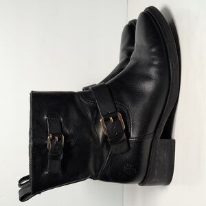 Tory Burch Bennie Black Combat Moto Boots with Buckle Straps womans size 7.5